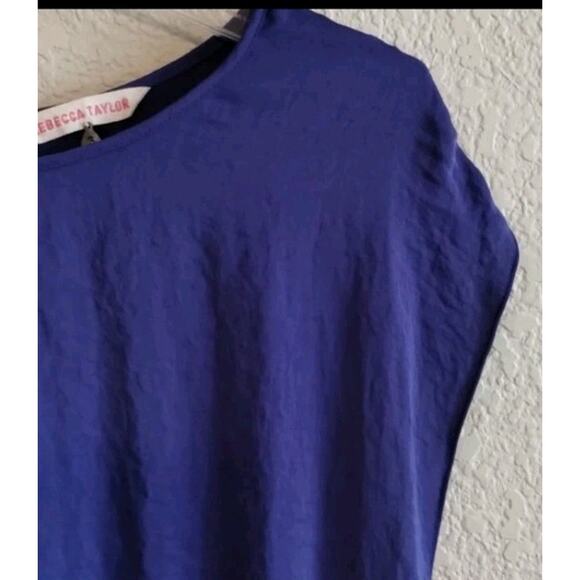 Rebecca Taylor Recycled Polyester Flowy Crepey Purple-Blue Cap Slv Mini Dress 6 - Picture 6 of 12